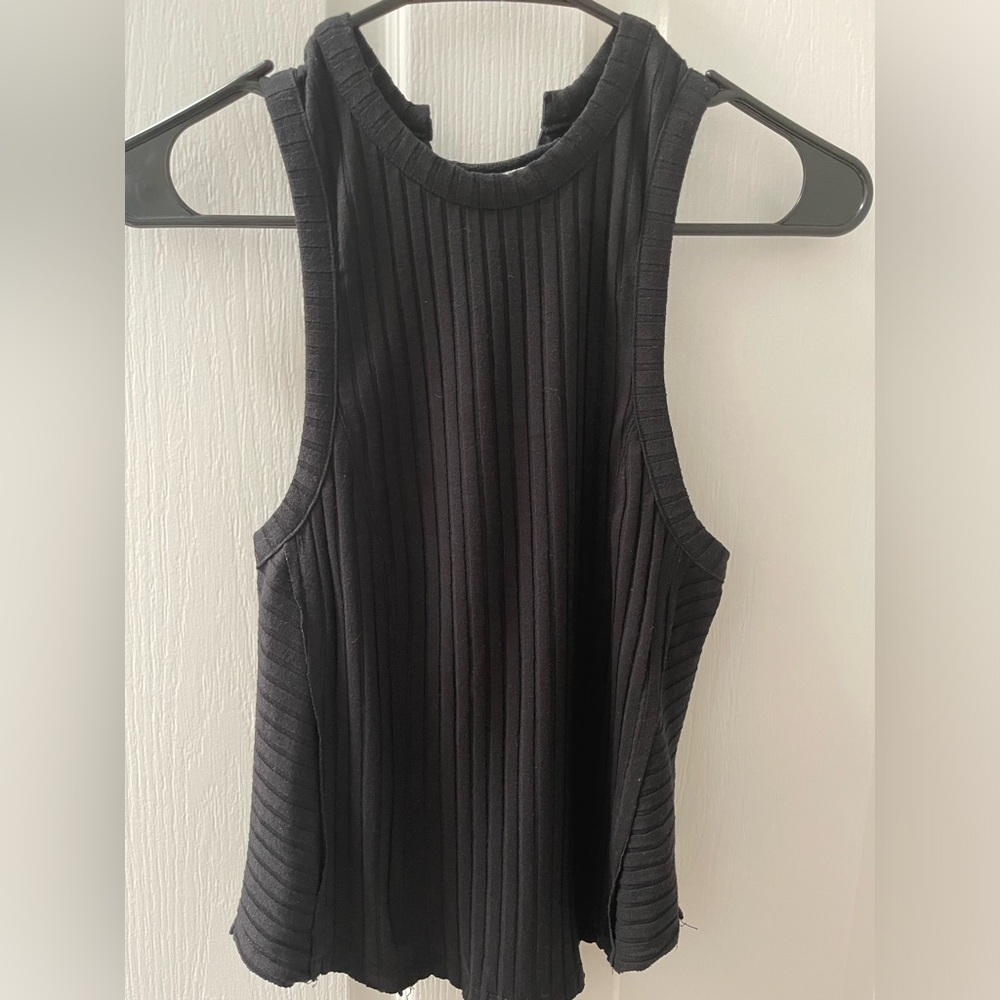 Free People Women’s Black Ribbed Tank w/ Criss Cross Detail on Back Sz. XS
